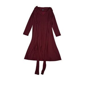 TALBOTS Burgundy V-neck, Long Sleeve Wool Dress with Cross Cross/waist tie